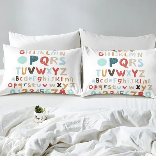 Miniatura 5 de Erosebridal Juego de ropa de cama con diseño del alfabeto para niños, bolsillo profundo, sábana bajera ajustable con patrón digital para niños