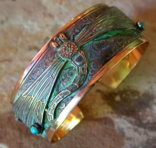 Miniatura 5 de Elaine Coyne Verdigris Patina - Pulsera decorativa con libélula y arte, color turquesa