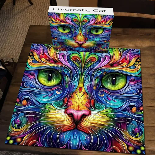 Miniatura 5 de Rompecabezas de gato para adultos, 1000 piezas, rompecabezas de arte abstracto de animales de fantasía, colorido y divertido rompecabezas de gato