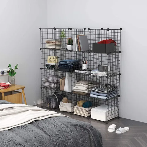 Miniatura 4 de C&AHOME Almacenamiento de cubos de alambre, organizador de 16 cubos de almacenamiento de rejillas metálicas, estantes de almacenamiento, estantería