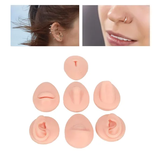 Miniatura 2 de Pieza de práctica de piercing corporal, modelo de 6 piezas de silicona suave, modelo de simulación de perforación de oreja, ojo, nariz, boca, lengua