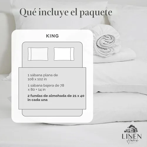Miniatura 6 de Juego de sábanas de algodón lavado percal de Linen Home, tamaño King, blanco, preencogido, 4 piezas - 1 sábana encimera, 1 sábana bajera de bolsillo