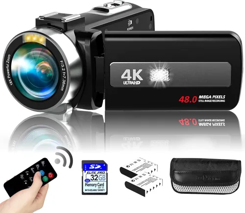 Cámara de video 4K de visión nocturna videocámara digital, cámara de vlogging de 48MP para YouTube, grabadora de cámara digital con zoom 18X,