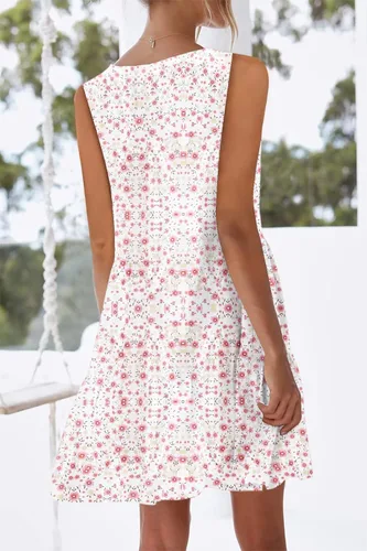 Miniatura 4 de nclook Vestido casual de verano para mujer, dulce y lindo, cómodo, cuello redondo, sin mangas, con bolsillo