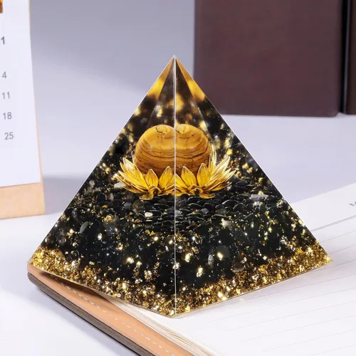 Miniatura 2 de Rockcloud Esfera de piedra de cristal de pirámide de orgón en generador de energía base de loto para meditación de equilibrio de chakras, ojo