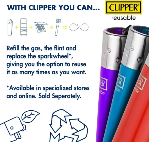 Miniatura 3 de Clipper - Encendedor clásico grande reutilizable - Paquete a granel de encendedores recargables icónicos premium - Reemplaza butano, pedernal
