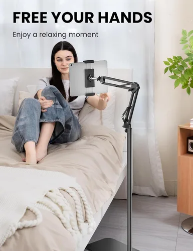 Miniatura 2 de Soporte de piso para tableta, soporte de metal giratorio de 360 grados, soporte para iPad de altura y ángulo ajustables, soporte universal