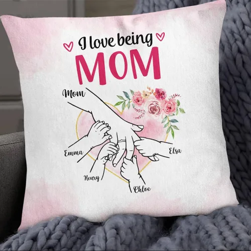 Miniatura 4 de Hands Holding Hand Floral Heart I Love Being Mom, Personalized Pillow, Gifts for Mom Mother from Kids Children Mothers Day Option 1