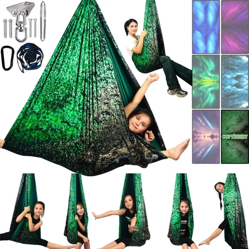 Miniatura 11 de Columpio sensorial para niños y adultos con capacidad para hasta 300 libras en interiores y exteriores, columpio de terapia de abrazo de doble capa