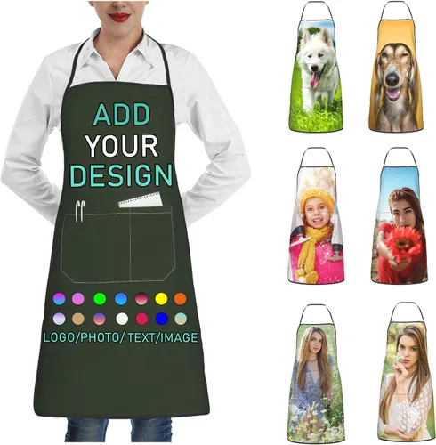 Delantal personalizado con 2 bolsillos, personalizable con nombre, texto, logotipo, foto, cocina, horneado, delantal de cocina para mujeres y hombres