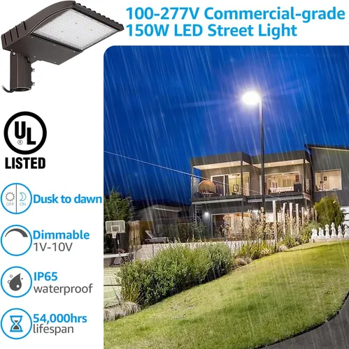 Miniatura 3 de LEONLITE Luz LED de estacionamiento de 150 W, soporte de brazo ajustable, 20,250 lm UL y DLC, 1-10 V regulable, luz de poste de caja de zapatos