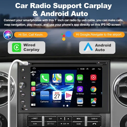Miniatura 3 de Estéreo de coche de doble DIN con reproductor de CD/DVD, estéreo de automóvil con pantalla táctil de 7 pulgadas con Apple CarPlay y Android Auto