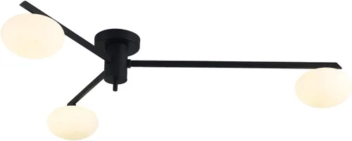 Miniatura 8 de Lámpara de araña moderna Sputnik de 3 luces con pantalla de vidrio lechoso - Lámpara de techo empotrada negra para cocina