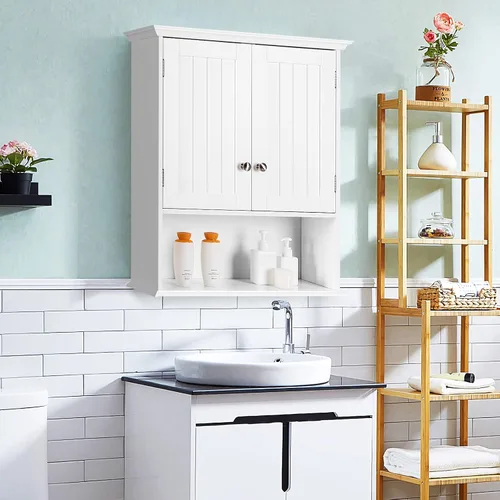 Miniatura 4 de HAPPYGRILL Gabinete de almacenamiento de baño montado en la pared Estante organizador de baño sobre el gabinete de almacenamiento del inodoro