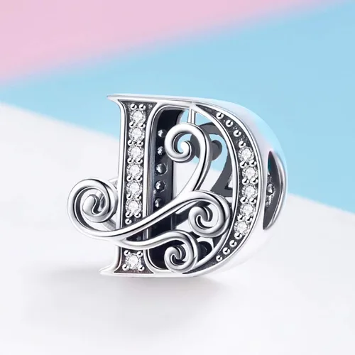 Miniatura 4 de BISAER Dijes de plata de ley 925 con inicial de letra A-Z para pulseras cuentas del alfabeto regalos de joyería Plata esterlina Diamante