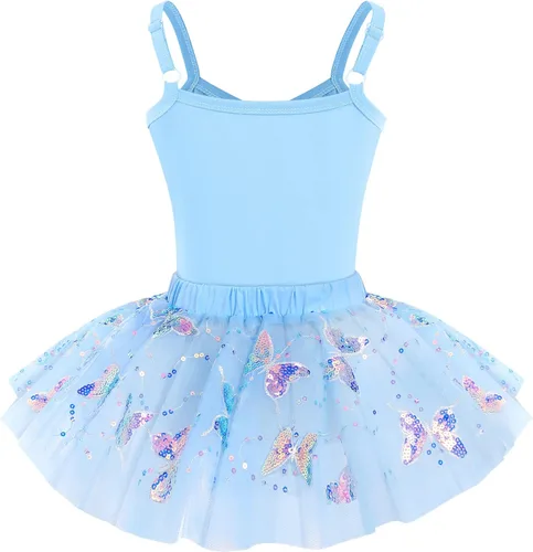 Miniatura 2 de ODASDO Leotardo de ballet con falda tutú para niñas, camisola de gimnasia, traje de entrenamiento de mariposa brillante