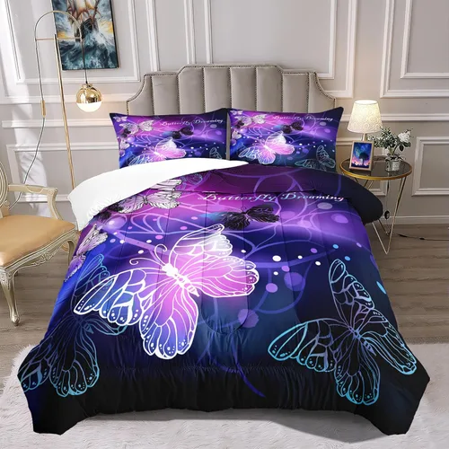 Miniatura 8 de Juego de ropa de cama de tamaño individual, edredón de gatos de dibujos animados para niñas, niños y adolescentes, juego de edredón azul