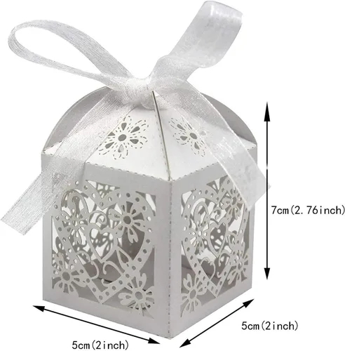 Miniatura 2 de Paquete de 50 cajas de dulces de boda con corazones cortados con láser, cajas de regalo pequeñas para bodas, despedidas de soltera, aniversarios, 01