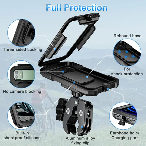 Miniatura 2 de Soporte de teléfono para bicicleta, impermeable, soporte para teléfono de motocicleta, manillar, rotación de 360°, soporte para teléfono celular