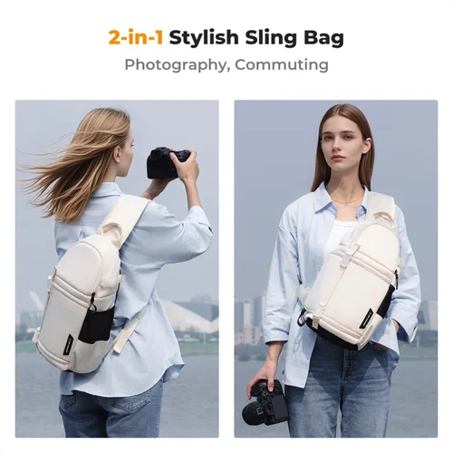 Miniatura 6 de K&F CONCEPT Bolsa bandolera para cámara, mochila de hombro para cámara DSLR/SLR/SLR/sin espejo, compatible con Canon/Nikon/Sony/Fuji/Gopro/DJI Blanco