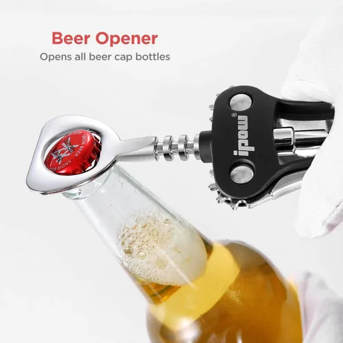 Miniatura 3 de IPOW Abridor de vino, abridor de botellas de vino de aleación de zinc, sacacorchos de ala resistente, sacacorchos multifuncional manual para Negro