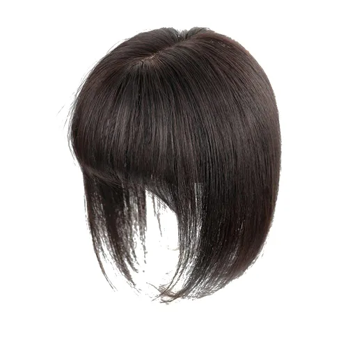 Miniatura 4 de Parte media parte de seda parte base cabello humano Topper 2.8x3.9 in frente recto clip en postizo con flecos Wispy 7.9 in negro apagado