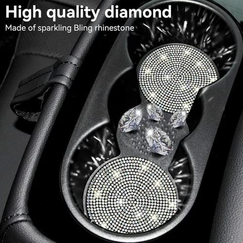 Miniatura 5 de SINGARO Posavasos brillantes para automóvil, 2 portavasos antideslizantes universales, posavasos decorativos integrados, accesorios interiores