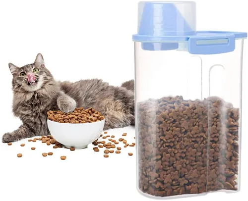 Miniatura 3 de Recipiente de almacenamiento de alimentos para mascotas con taza graduada y hebillas de sello, dispensador de alimentos para perros y gatos (azul)