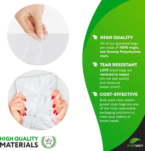 Miniatura 3 de Bolsas de plástico transparente para embalaje, bolsas de polietileno con fuelle de 5 x 4 x 18 pulgadas, bolsa transparente de LDPE de 1 mil