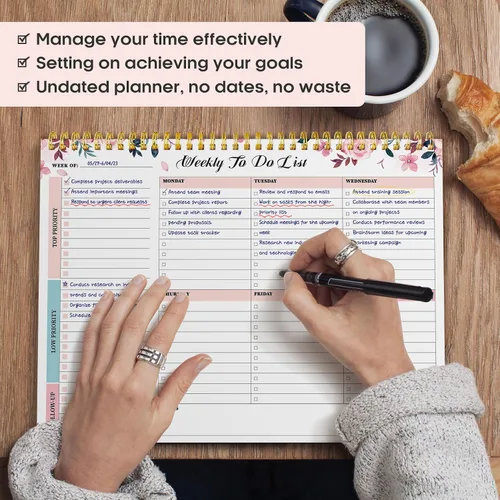Miniatura 6 de Taja Bloc de notas semanal con 52 hojas sin fecha (8.5 x 11 pulgadas), planificador semanal de escritorio para mujeres y hombres, trabajo y hogar