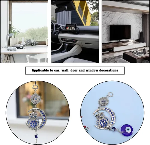 Miniatura 3 de Decoración azul contra el mal de ojo, adorno colgante de búho, colgante de luna, amuleto para colgar en la pared, accesorios
