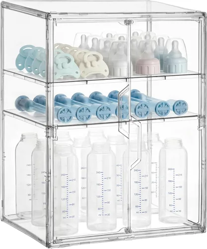 Miniatura 10 de HBlife Baby Bottle Storage Organizer for Countertop Cabinet, 3 Tiers Adjustable Clear Acrylic Bottles Storage Station Case Box Container with 2