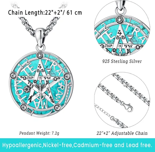 Miniatura 120 de Joyas de turquesa para mujeres y hombres de plata de ley 925 con colgante de urna para cenizas, collar con medallón de imagen, martillo de Thor