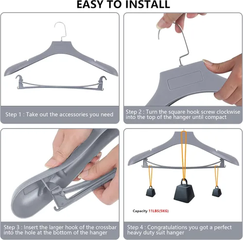 Miniatura 7 de DEDU Perchas de Plástico Extra Anchas para Trajes de Hombre, Paquete de 15, Ancho 17.7", Perchas Grises para Suéter sin Protuberancia en el Hombro