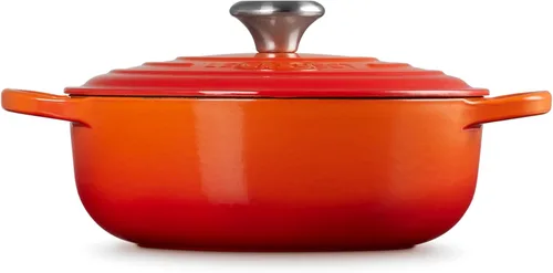 Miniatura 4 de Le Creuset Signature - Olla de hierro fundido esmaltado, 3.5 cuartos de galón, color rojo anaranjado Llama