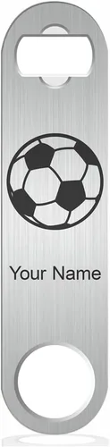 Miniatura 10 de LaserGram Abrebotellas, balón de fútbol, grabado personalizado incluido (cuero sintético, negro y dorado)