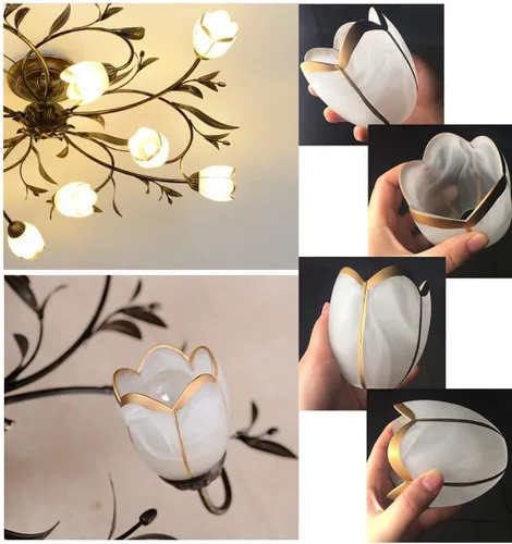 Miniatura 3 de Lámpara Antique Lámpara de techo con forma de flor retro americana, lámpara de techo semi empotrada E14*60W estilo campestre negro marrón pantallas