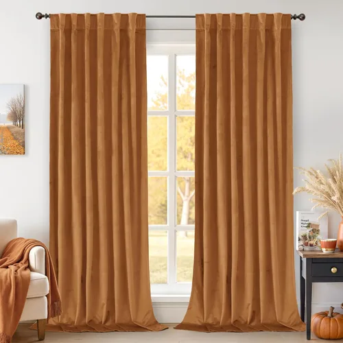 Miniatura 41 de BGment Cortinas de terciopelo rosa polvoriento, 2 paneles de 84 pulgadas, 2 paneles para sala de estar, aislamiento térmico de lujo, reducen