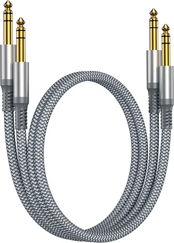 Miniatura 10 de Cable de instrumento TRS de 6.35 mm 3.3 pies 2 paquete, cable de audio estéreo de conector macho de 1/4 pulgada recta, línea de alimentación