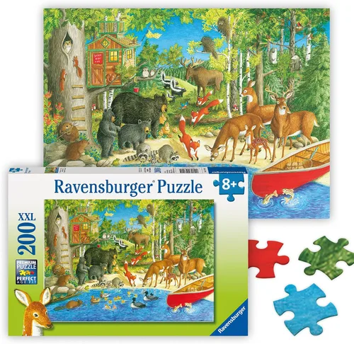 Ravensburger - Woodland Friends - Rompecabezas de 200 piezas - Imágenes emocionantes de animales pintorescos nadando y jugando en el bosque -