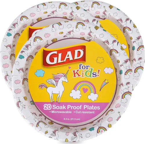 Miniatura 7 de Glad para Niños Platos de Papel Desechables Redondos con Temática de Unicornio - Resistentes, A Prueba de Absorción, Platos Aptos para Microondas