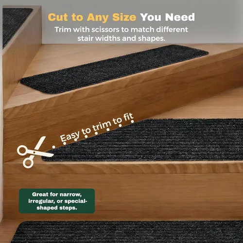 Miniatura 8 de MBIGM Alfombra antideslizante para peldaños de 30 x 30 pulgadas, alfombra de seguridad antideslizante y resistente al deslizamiento, color negro