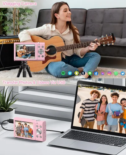 Miniatura 5 de Cámara digital, cámara de videoblogs 4K para YouTube con cámaras de enfoque automático para fotografía con zoom digital 16X, cámara digital compacta
