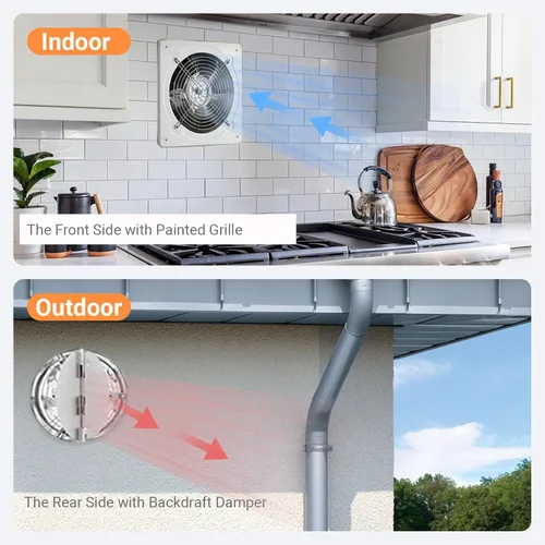 Miniatura 6 de Ventilador de escape de cocina de 8 pulgadas con controlador de velocidad variable, ventiladores de ventilación de montaje en pared de 735 CFM