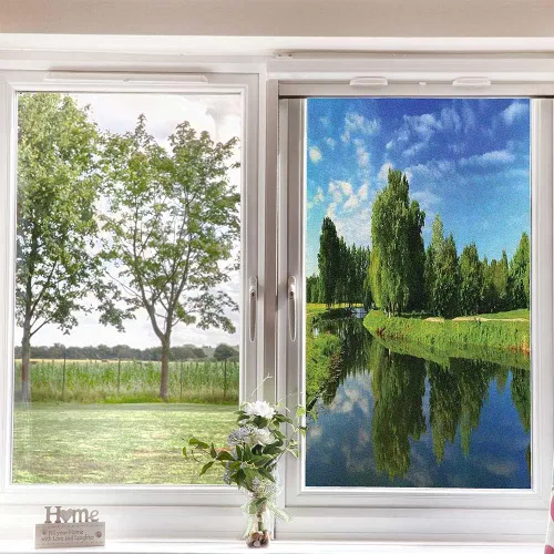 Miniatura 3 de Película escénica de verano para ventana, película de privacidad para ventana, prado floral silvestre en montañas alpinas, puesta de sol