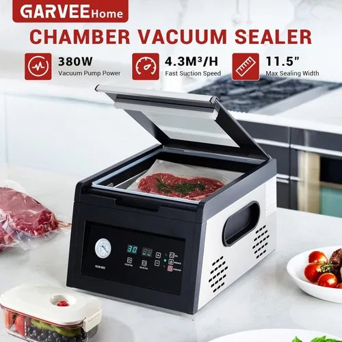 Miniatura 2 de Garvee Sellador al vacío de cámara con función de adobo, longitud de sellado de 11.5 pulgadas, sistema de conservación de alimentos para uso