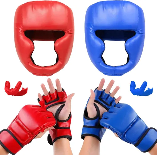 Miniatura 10 de 14 Pcs Boxing Set Boxing Equipment Set for Beginners Including 2 Pair of 6 oz Boxing Gloves Headgear Helmet Hand Wraps Mouth Guards Gifts Training