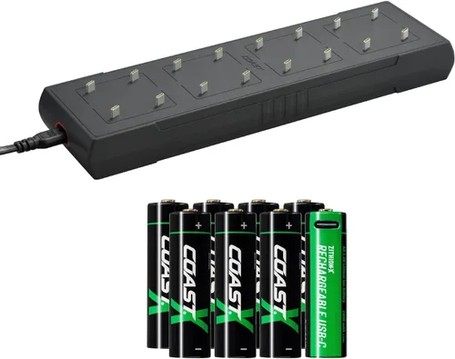 Coast Zithion-X - Batería recargable AA (16 baterías) y estación de carga ZXCS16 de 16 puertos - Paquete combinado