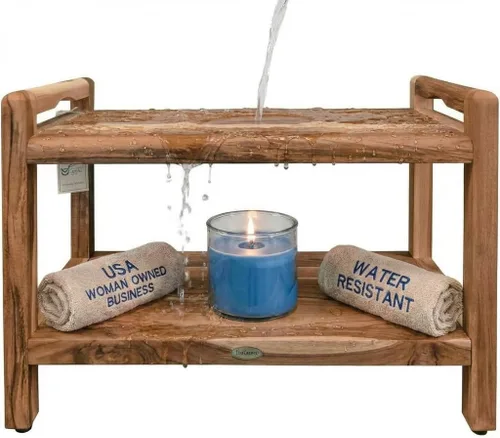 Miniatura 23 de EcoDecors Taburete de ducha de madera de teca natural de 18 pulgadas, impermeable, silla de asiento para ducha interior, proporciona seguridad