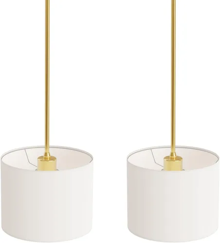 Miniatura 7 de Electro bp; Lámpara colgante con pantalla de tambor de lino blanco de 9 pulgadas de diámetro con kit de poste dorado pulido, E26, cableado, paquete